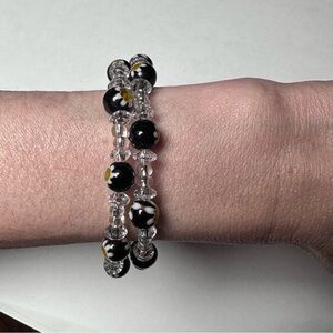 Flower bracelet handmade memory wire glass bead one size